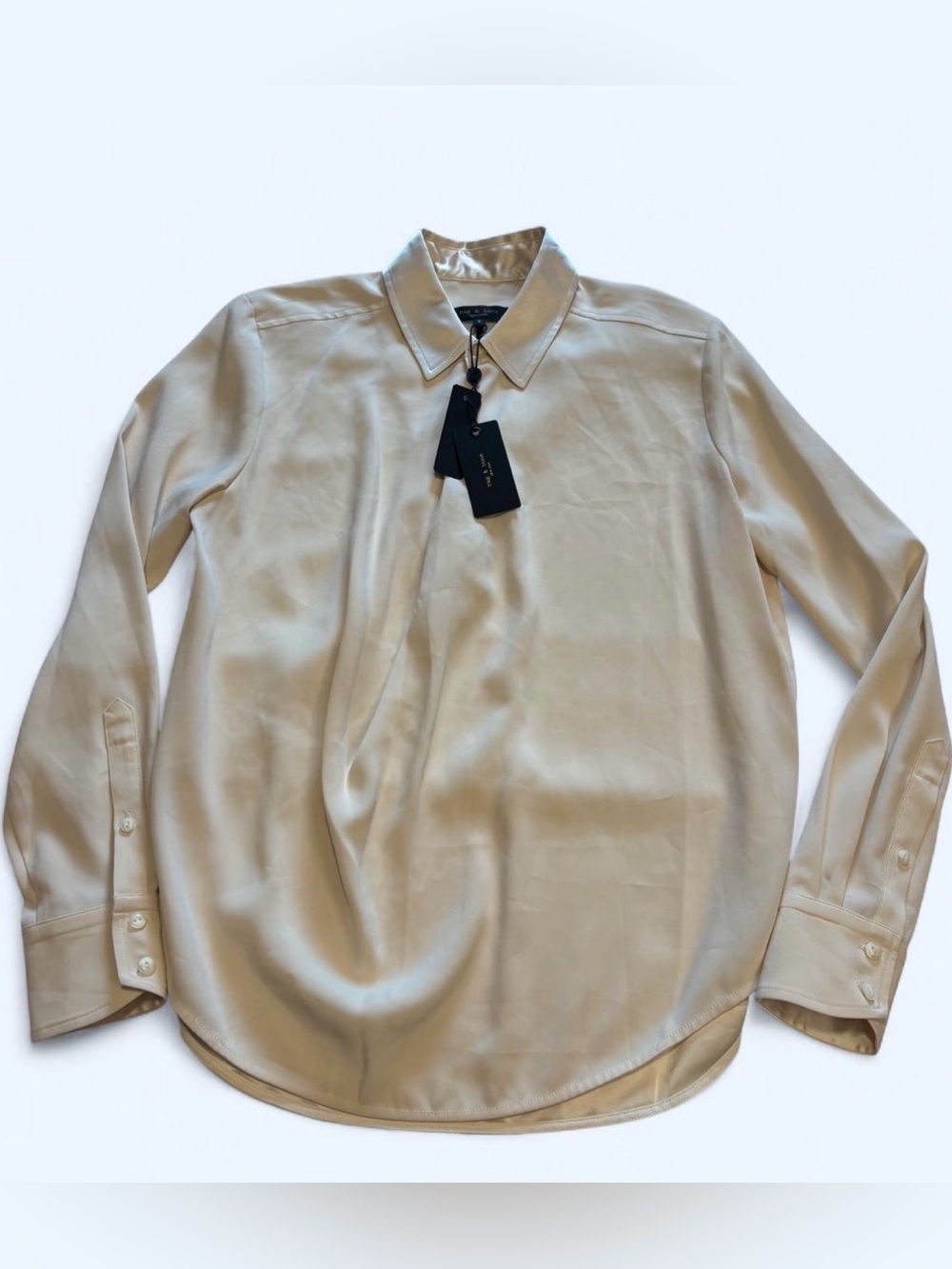 NWT Rag & Bone Phillipa Satin Blouse S Ivory Cream Long Sleeve Draped Shirt READ